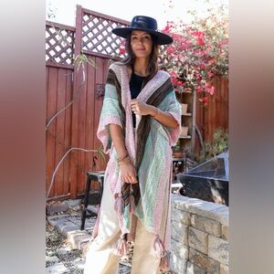 Multi-color striped tassel poncho